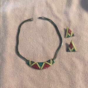 Vibrant Triangle Necklace and Earring Set